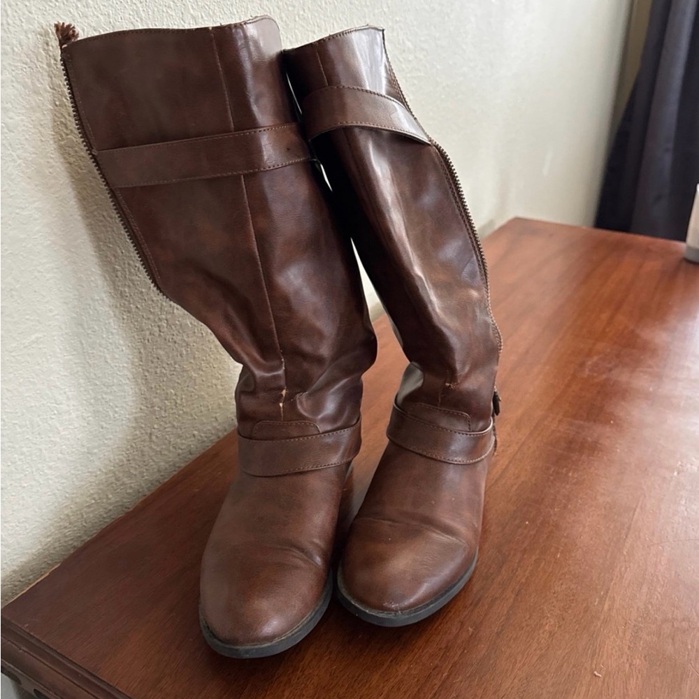 Brown Leather Knee-High Boots